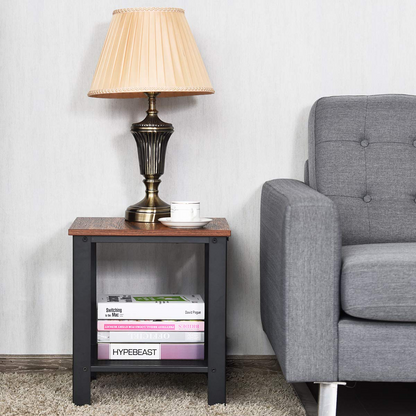 Goflame Nightstand Side Table 2-Tier W/Adjustable Feet, Storage Shelf and Metal Frame