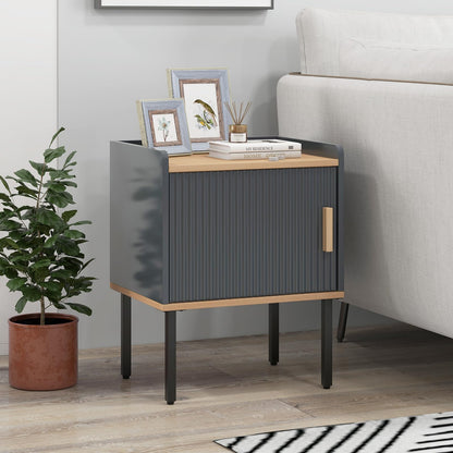 Goflame Nightstand with Storage, Bedside Table with Single Door Cabinet, Small Space, Gray