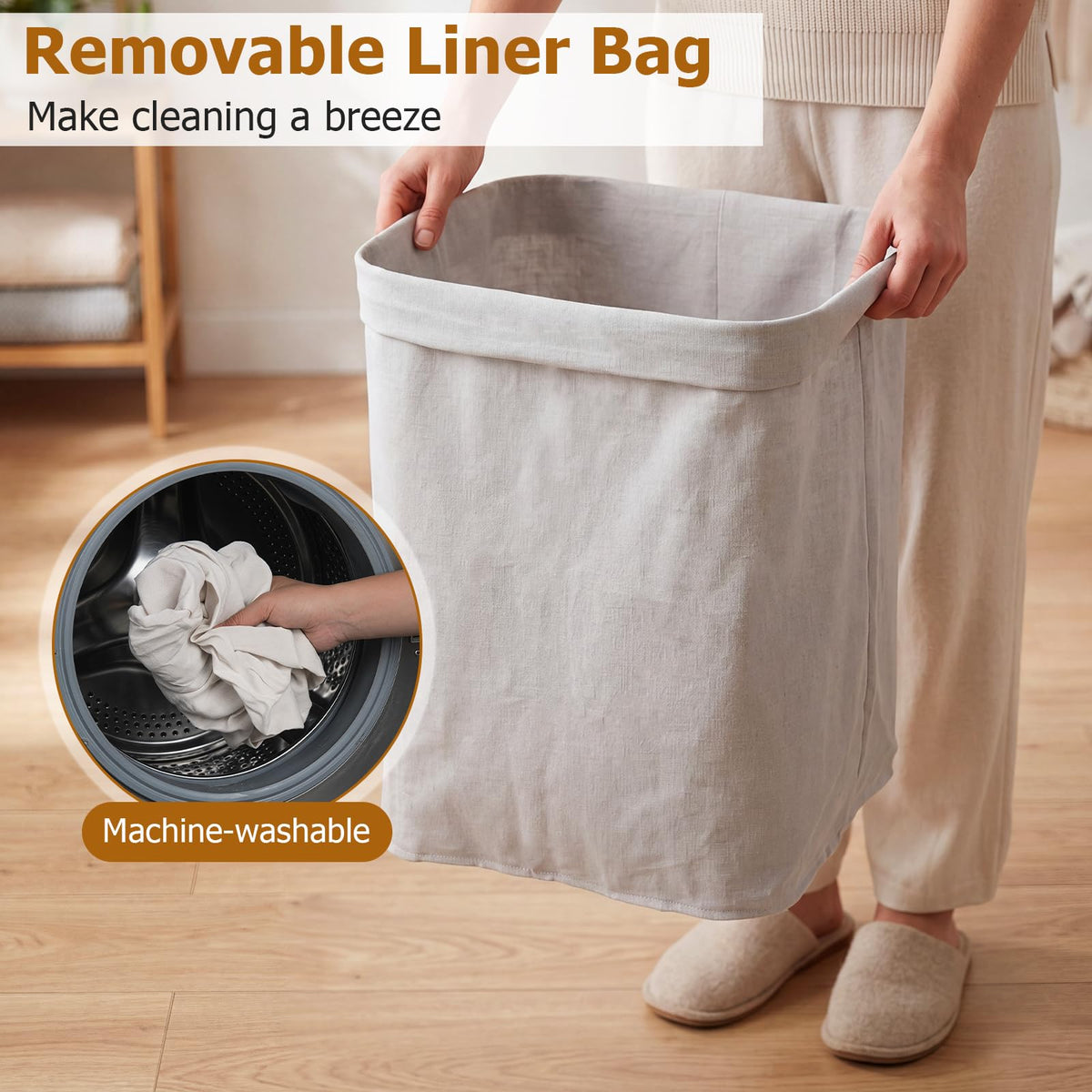 Goflame 19 Gal Rectangular Bamboo Laundry Hamper with Lid