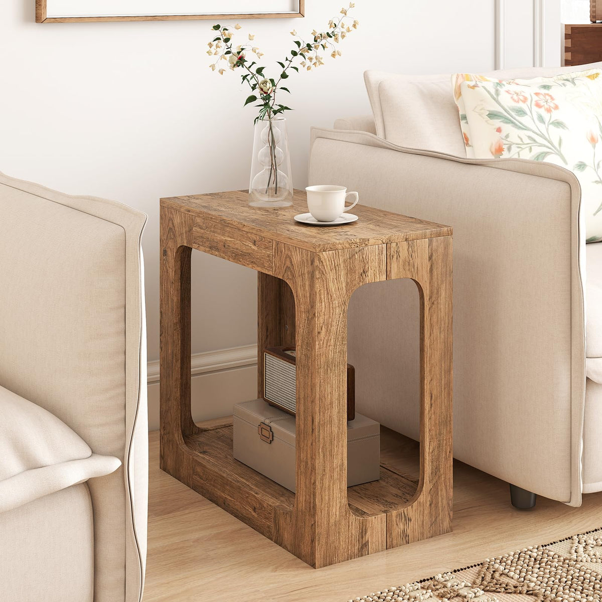 Goflame Narrow End Table 2-Tier Farmhouse Side Table with Open Storage Shelf