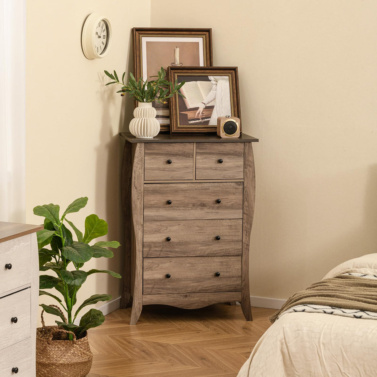 Goflame Storage Cabinet with Foldable & Detachable Fabric Drawers, Anti-Tipping Kit, 26.5” x 15” x 38” Farmhouse Floor Cabinet