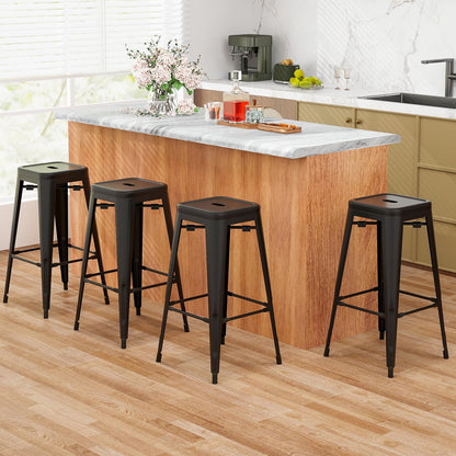 Goflame Metal Backless Bar Stools Set of 4, 30" Bar Height Modern Industrial Barstools w/Cut-out Handle