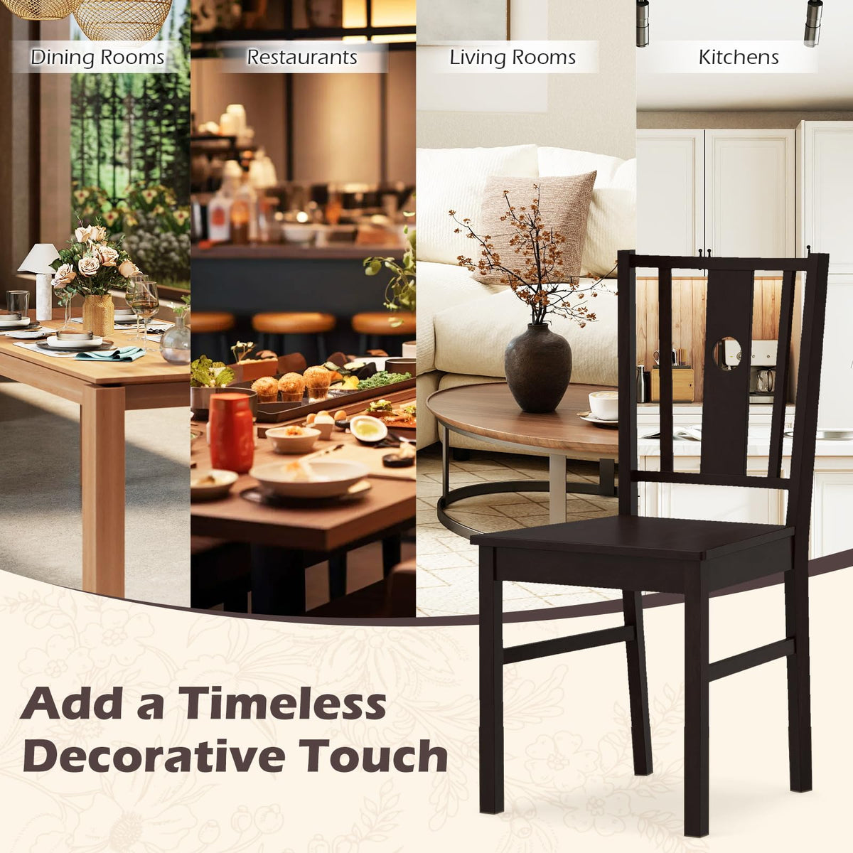 Goflame Solid Rubber Wood Kitchen Chairs with Slatted Curved Backrest & Wide Seat (2/4)