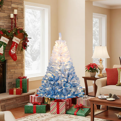 Goflame Pre-Lit Snow Flocked Christmas Tree | Artificial Hinged Xmas Full Tree