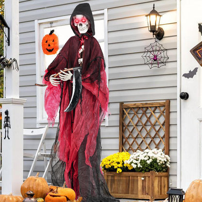 Goflame 8 Ft Halloween Animatronics, Sound & Touch Activated Grim Reaper with Sickle, Glowing LED Eyes & Scary Voices
