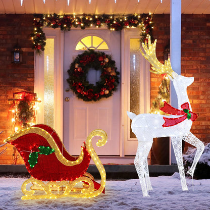 Goflame Lighted Christmas Reindeer & Sleigh Set, Light-up Xmas Decorations with 462 LED Lights