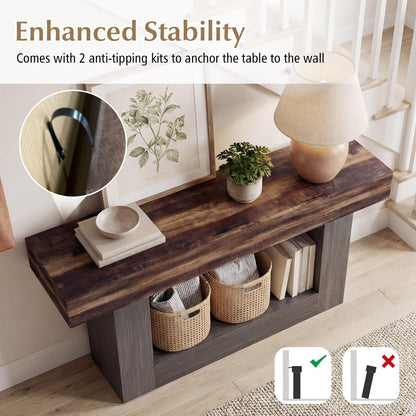 Goflame 63" Farmhouse Console Table | 2-Tier Narrow Entryway Table with Storage Shelf
