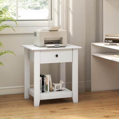 Goflame Nightstand with Drawer 2-Tier Modern Bedside Table with Open Shelf and Storage