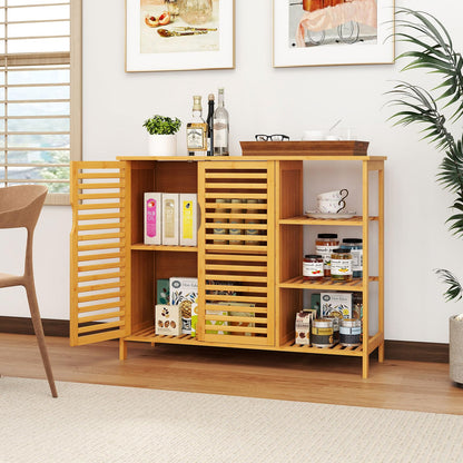 Goflame Bamboo Bathroom Storage Cabinet 2-Door Storage Organizer with Shelves