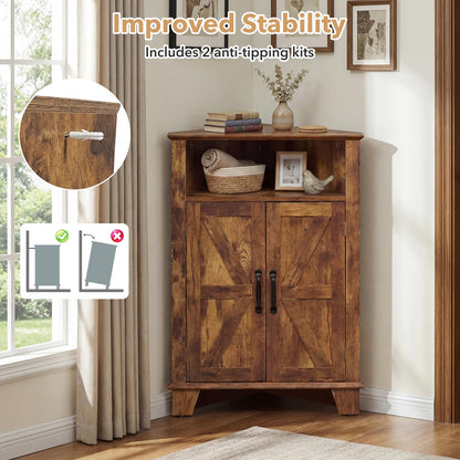 Goflame Bathroom Corner Storage Cabinet with Open Storage & Adjustable Shelf