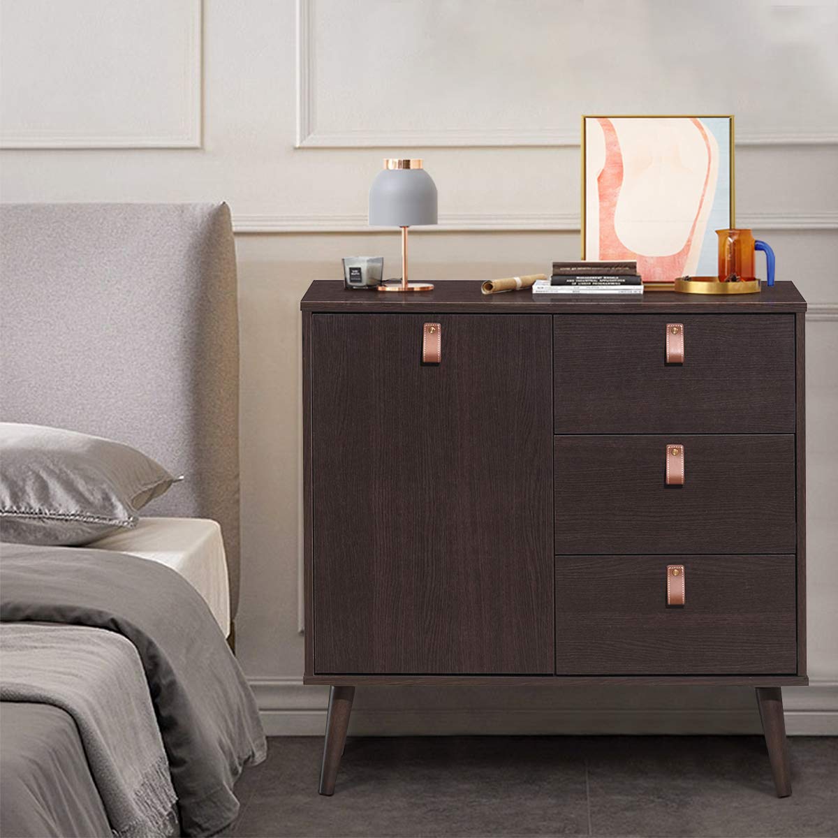 Goflame Sideboard Storage Cabinet with Doors and Adjustable Shelf (Dark Brown)