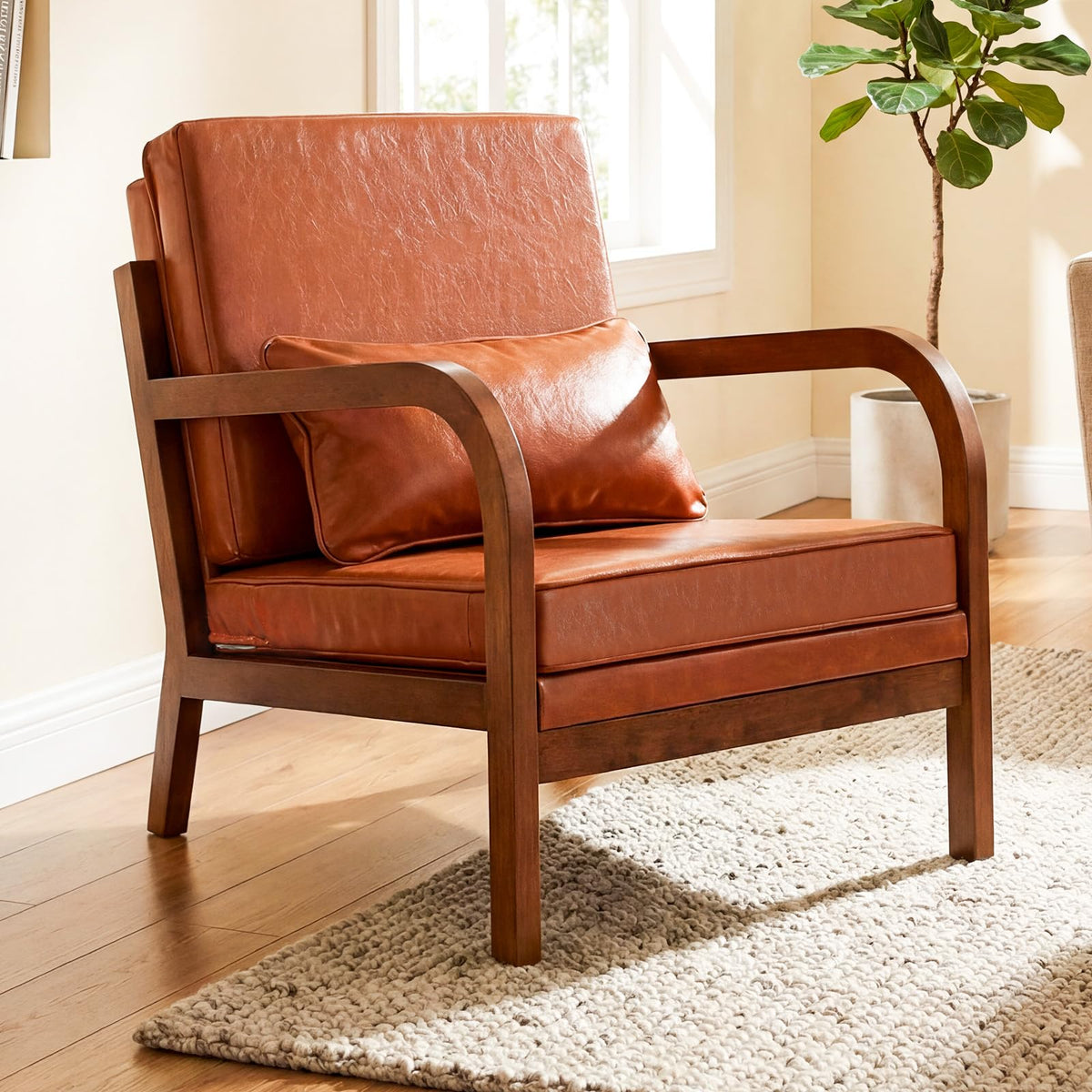Goflame Mid-Century Modern Accent Chair with Lumbar Pillow