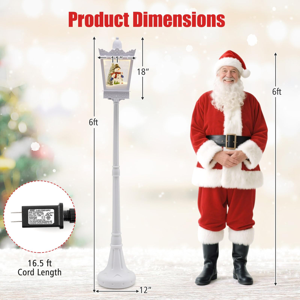 Goflame 8 ft White Musical Christmas Streetlight | Lighted Holiday Decoration for Home Yard Porch