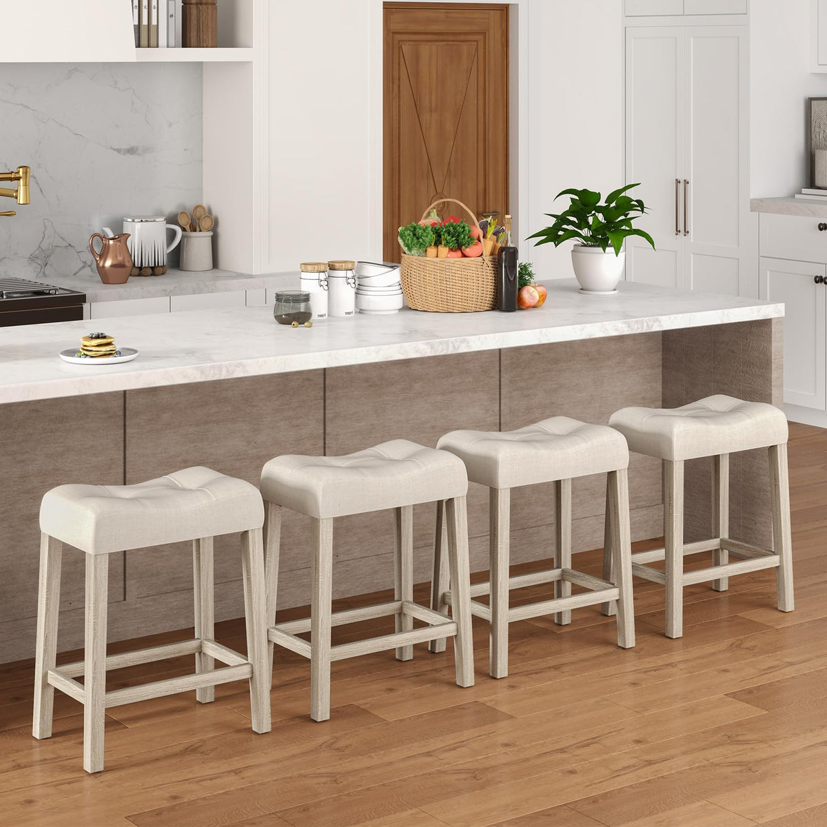 Goflame 24" Bar Stools Set of 2/4, Upholstered Counter Height Saddle Bar Stools