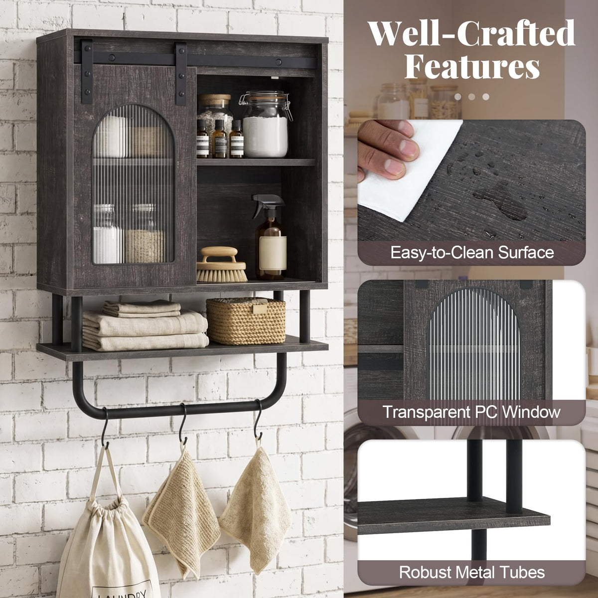 Goflame Bathroom Wall Cabinet with Sliding Barn Door