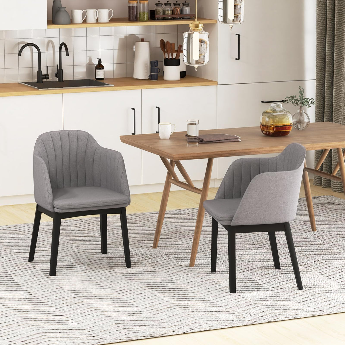 Goflame Modern Dining Chairs, Upholstered Velvet Accent Chairs w/Curved Backrests & Rubber Wood Legs