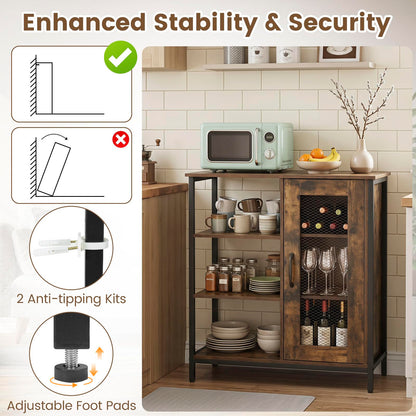 Goflame Industrial Side Cabinet with Metal Mesh Door and 3 Open Shelves