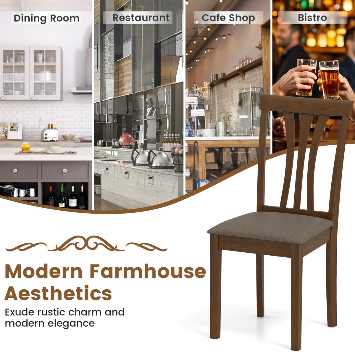 Goflame Wooden Dining Chairs Set of 2/4 Linen Fabric Upholstered Kitchen Armless Chair