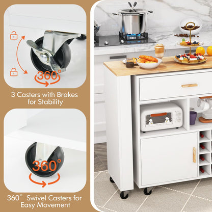 Goflame Mobile Kitchen Island Cart - 2-in-1 Reversible Serving Cart Bar Table Combo, White