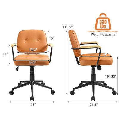 Goflame Home Office Chair, Height Adjustable PU Leather Desk Chair w/Rocking Backrest, Orange