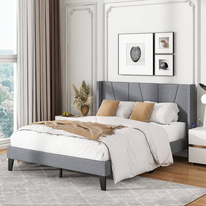 Goflame Queen/Full SizeBed Frame with Wingback Headboard