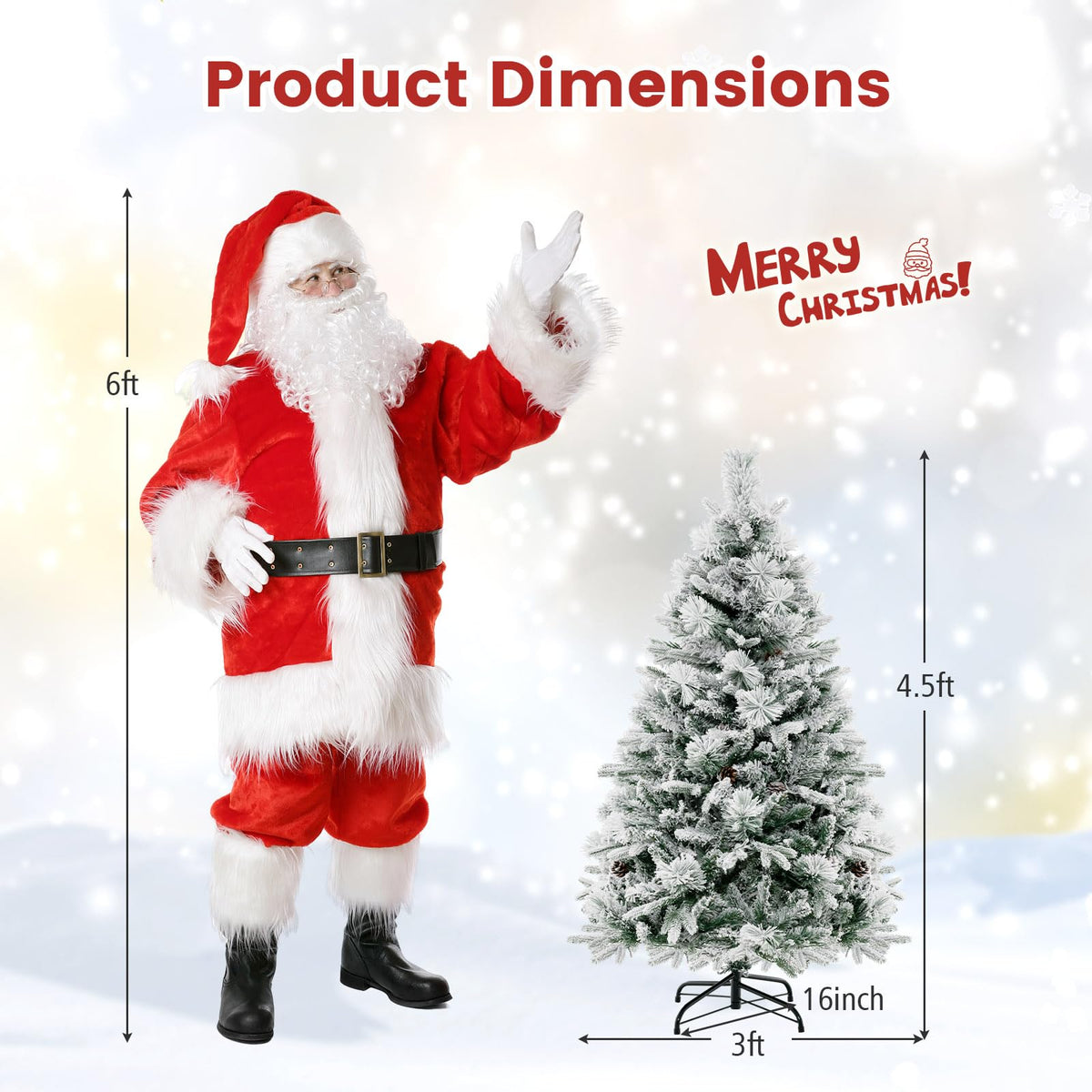 Goflame Pre-Lit Snow Flocked Christmas Tree, Artificial Hinged Xmas Tree with 160 Multi-Color LED Lights