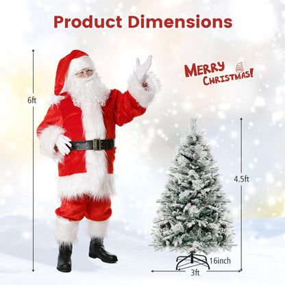 Goflame Pre-Lit Snow Flocked Christmas Tree, Artificial Hinged Xmas Tree with 160 Multi-Color LED Lights