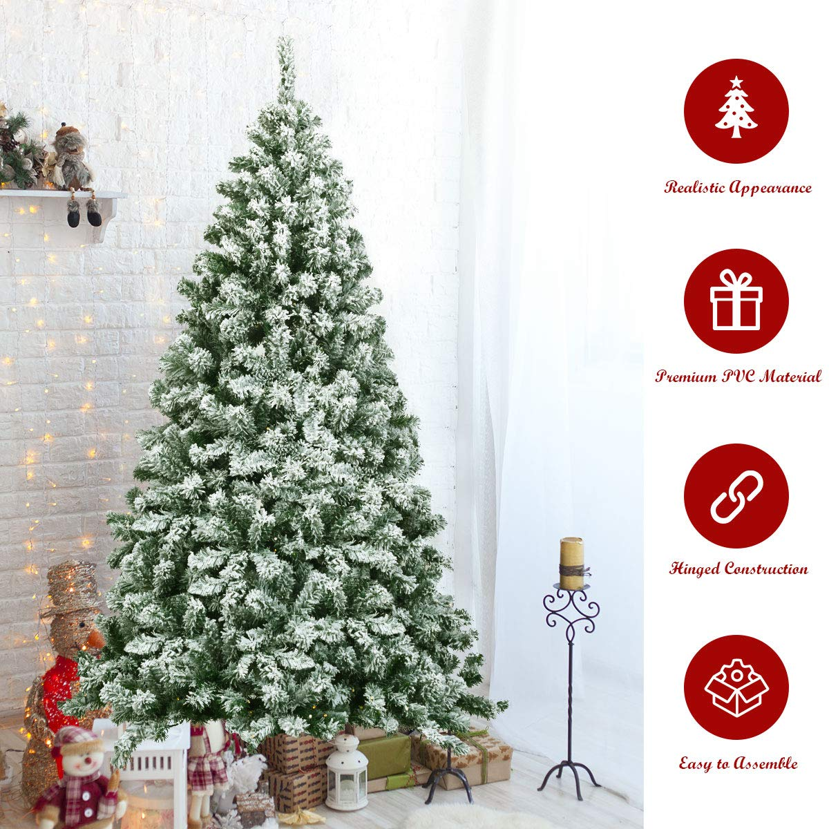 Goflame Snow Flocked Christmas Tree, Artificial Hinged Pine Tree - GoflameUS