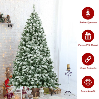 Goflame Snow Flocked Christmas Tree, Artificial Hinged Pine Tree - GoflameUS