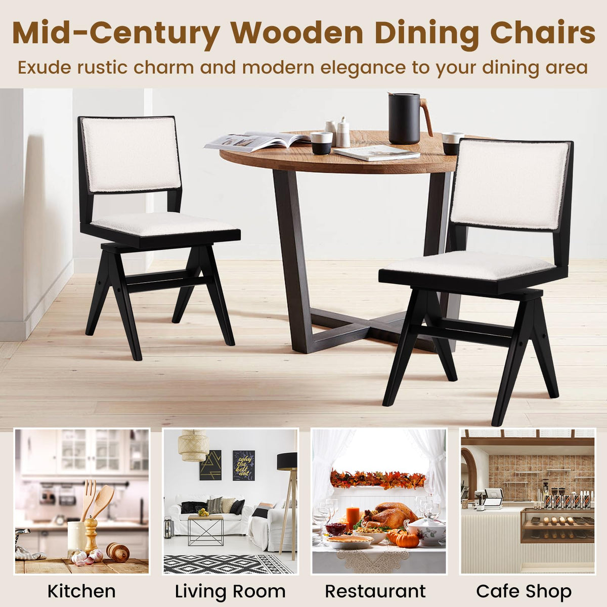 Goflame Swivel Dining Chairs Set of 2/4, Faux Sherpa Kitchen Chairs w/Rubber Wood Frame