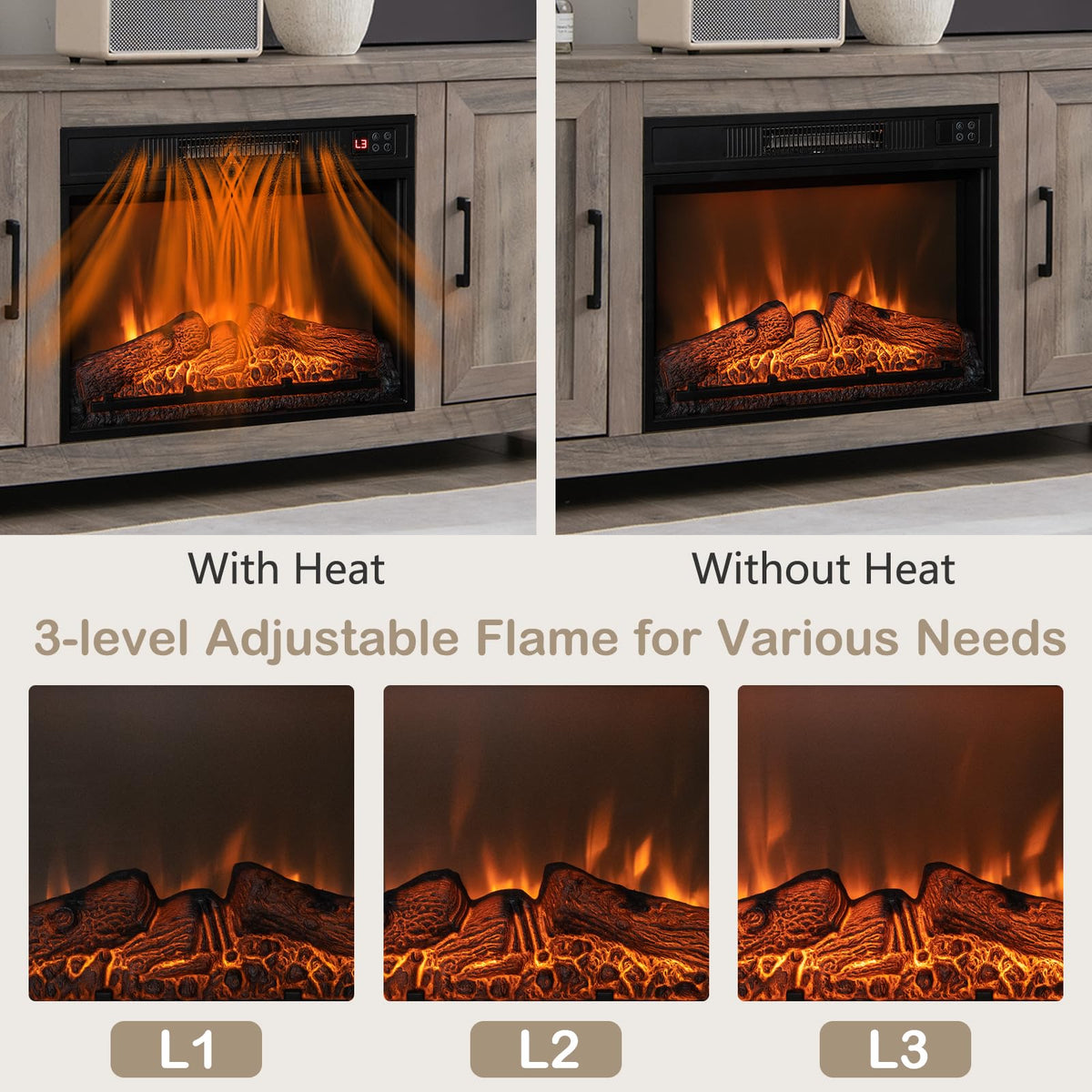 GOFLAME Fireplace TV Stand for TVs Up to 70 Inches with Electric Fireplace and Remote Control