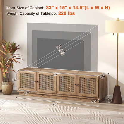 Goflame 4-Door PE Ratta TV Stand for TVs up to 75" with 2 Cabinets