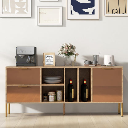 Goflame Mirrored Buffet Cabinet, Wooden Kitchen Sideboard Storage Cabinet w/2 Drawers & 1 Door Accent Cabinet