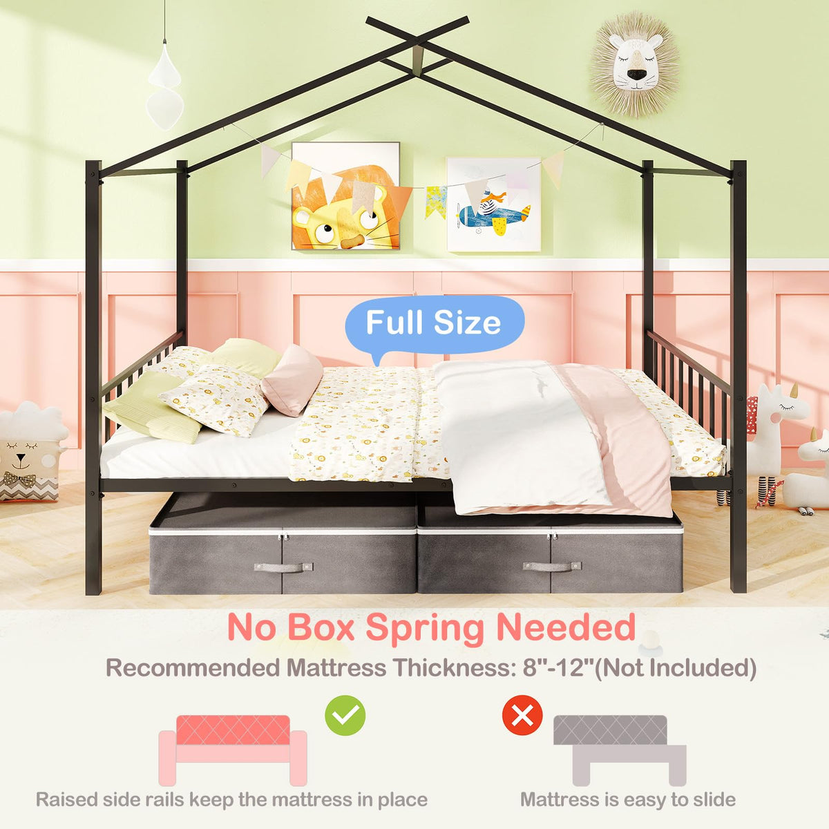 Goflame Full Size House Bed with 2 Storage Drawers