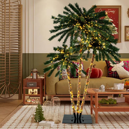 Goflame Pre-Lit Artificial Christmas Tree, 4/5/6 FT Triple Coconut Plam Trees with Metal Base