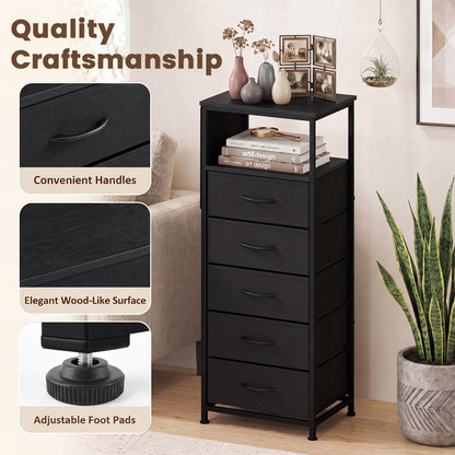 Goflame Modern 39" Bedside Table with Integrated Charging Station & 5 Fabric Drawers (1/2)