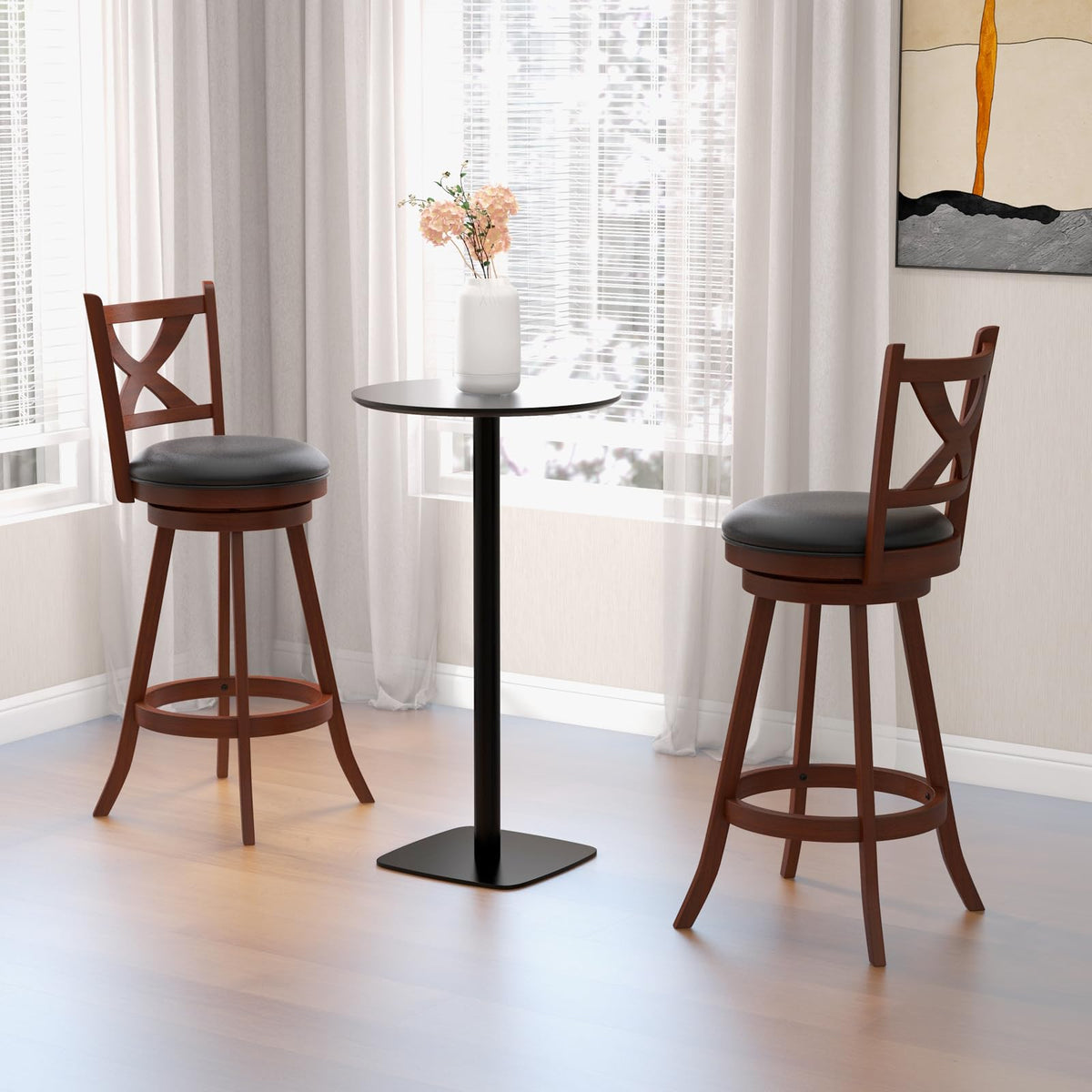 Goflame Swivel Bar Stools Set of 2, Farmhouse Wooden Barstools with Back