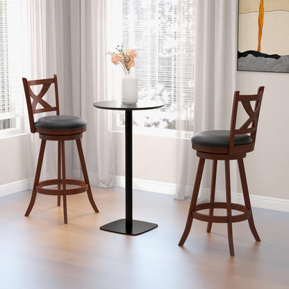 Goflame Swivel Bar Stools Set of 2, Farmhouse Wooden Barstools with Back