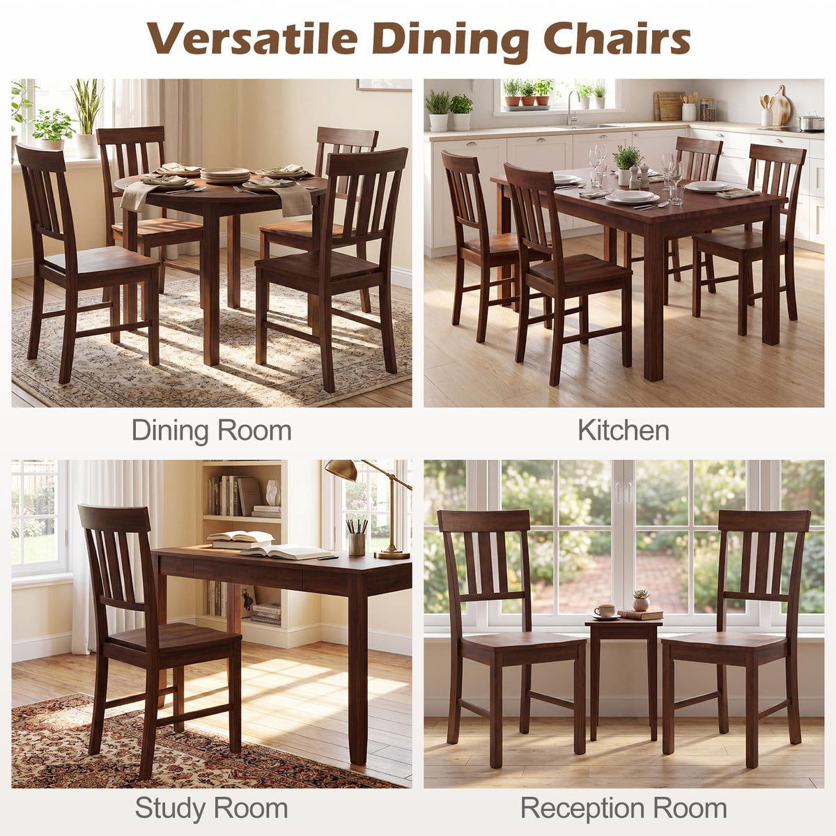Goflame Wooden Dining Chairs Set of 2/4 with Slat Back & Contoured Seat