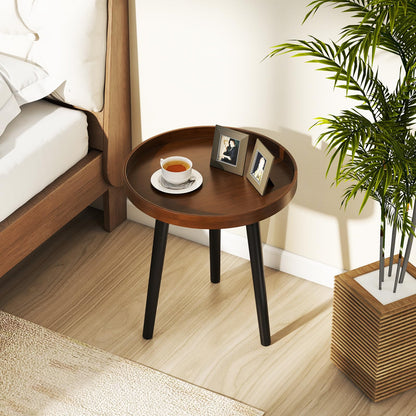 Goflame Mid Century Modern Side Table with Wooden Tray and Bamboo Legs