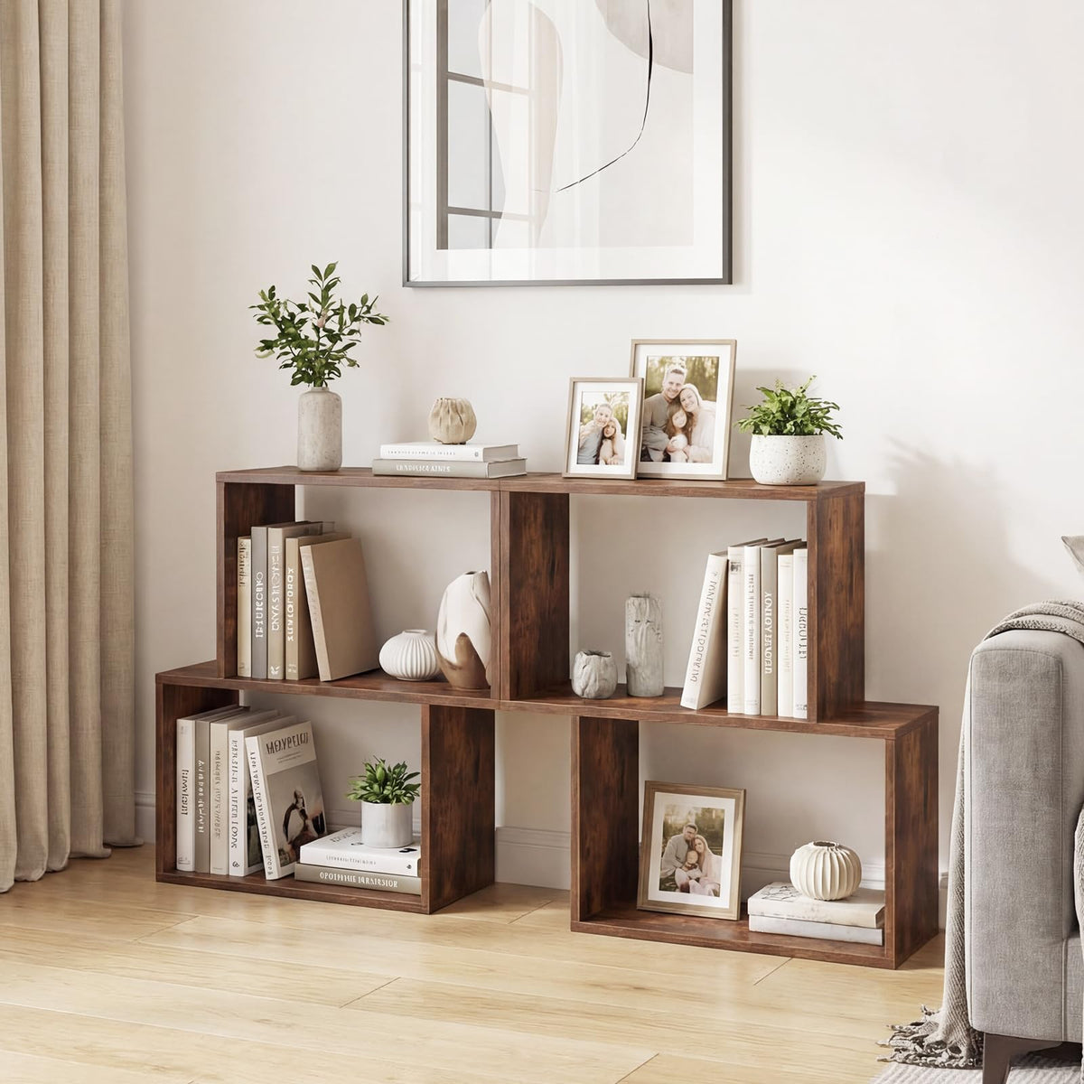Goflame Geometric Bookcase Side Table with Open Storage