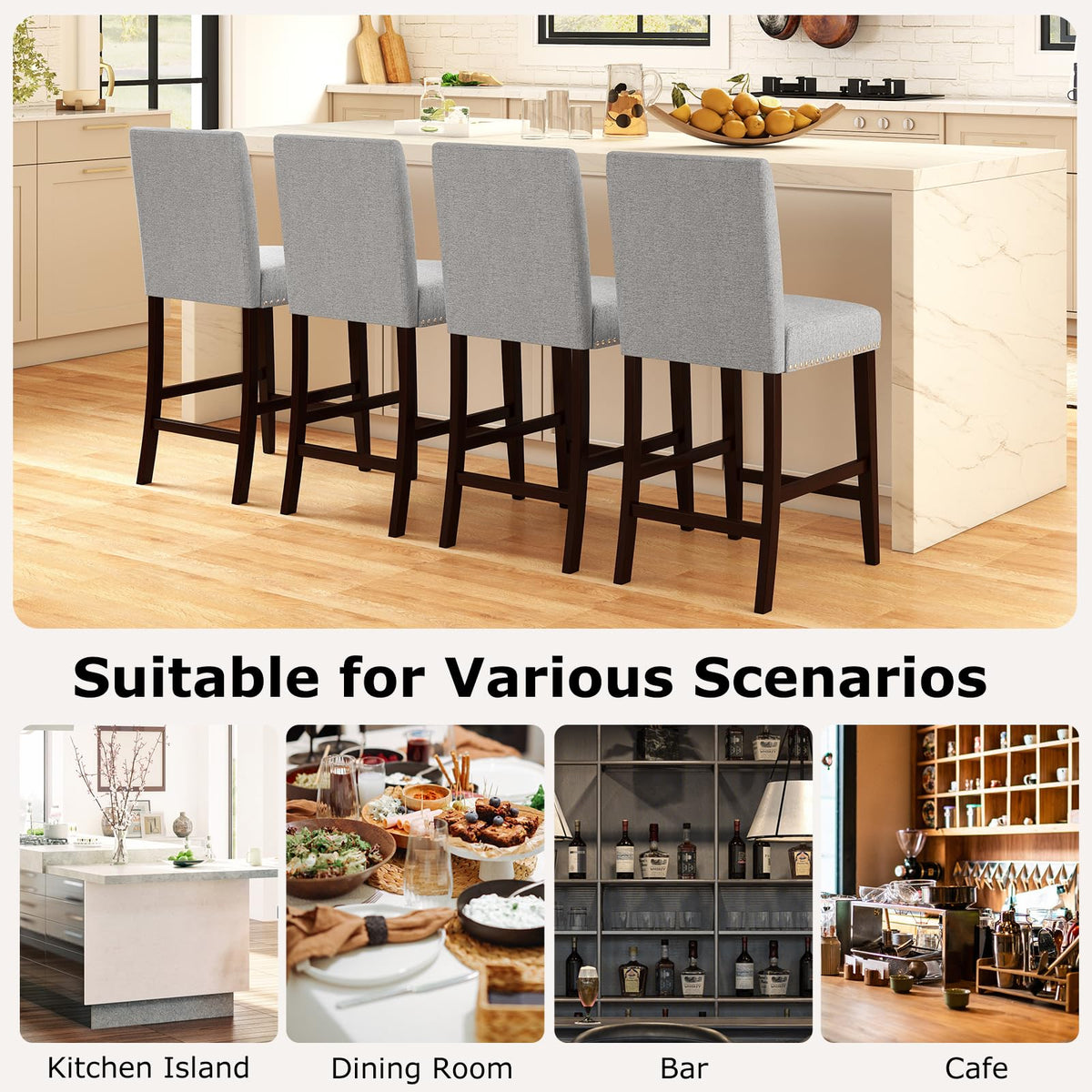 Goflame Modern Bar Stools Set of 2/4 26" Upholstered Counter Height Bar Stools w/Tilt Backrest
