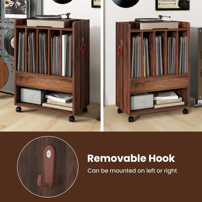 Goflame Record Player Stand, Rolling Turntable Stand with Drawer, Hook & Lockable Wheels