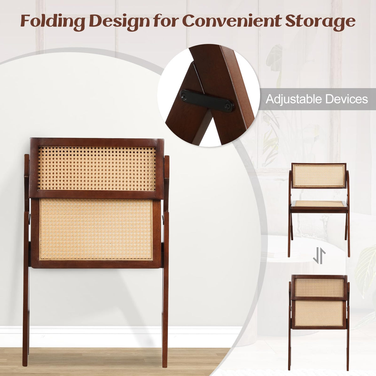 Goflame Folding Dining Chairs Set, Wooden Folding Chair with Rattan Backrest & Seat