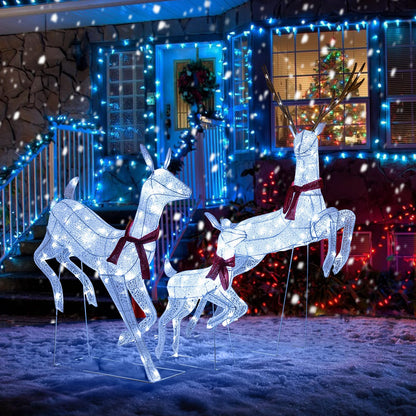 Goflame 3-Piece Large Lighted Christmas Reindeer Family, Light up Xmas Decorations w/255 LED Lights & Scarves