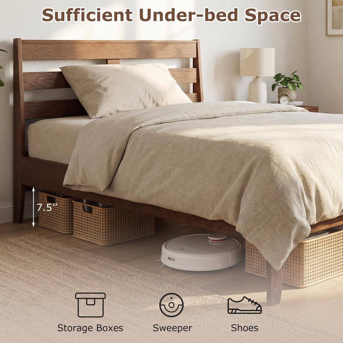 Goflame Twin Size Bed Frame with Slat Headboard