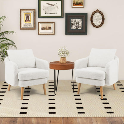 Goflame Sherpa Accent Chair, Modern Upholstered Single Sofa Chair with Back Pillow & Solid Rubber Wood Legs