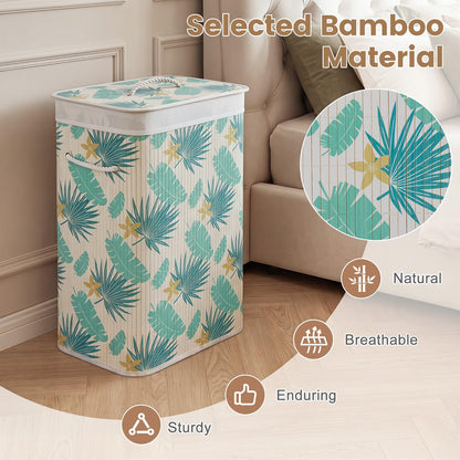 Goflame 19 Gal Bamboo Laundry Hamper w/Removable Liner & Portable Handles