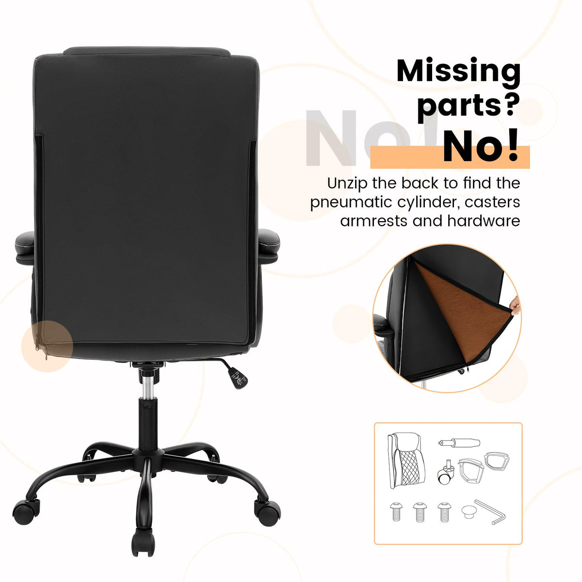 Goflame Executive Office Chair, Leather Like Desk Chair with Thick Headrest Cushion & Padded Armrests, Black