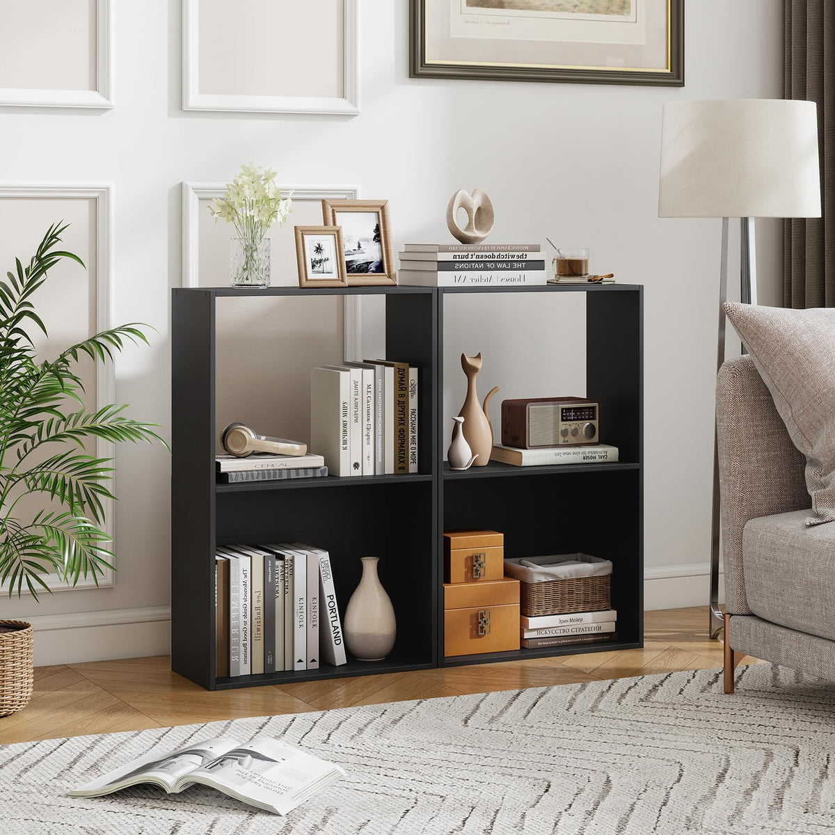 Goflame 3-Tier Bookshelf | 2-Cube Bookcase w/Open Storage Compartment (1/2)